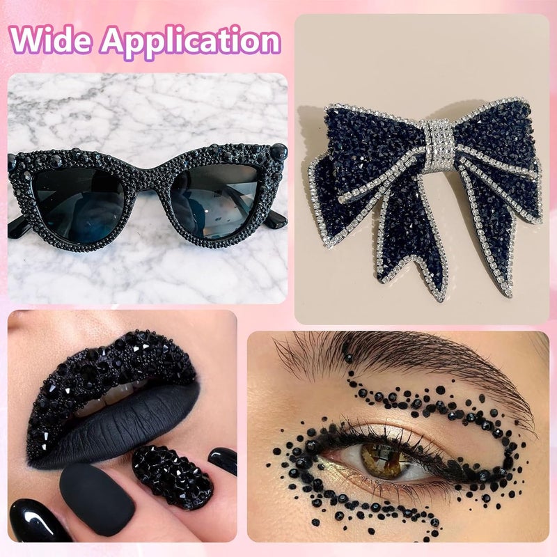 Uotey 16000 Pcs Black Resin Rhinestones for Crafting, Flatback Black Gems Jelly Rhinestones, Mixed Sizes Bedazzling Crystal with Pickup Tool for DIY Crafts Clothing Tumblers Mugs Shoes Fabric Nail Art - Image 5